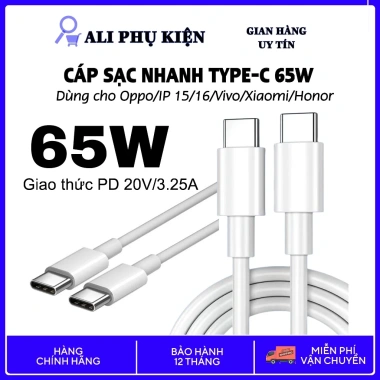 Dây cáp sạc nhanh 65W TYPE-C cho OPPO IP15/16 Vivo Xiaomi Samsung - Giá 79.000₫