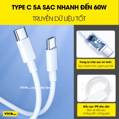 Dây Cáp Sạc Nhanh Type C 60W Đa Năng VuaAuto - Bảo Hành 1 Đổi 1, Giá Chỉ 45.000₫ 2 Dây Cáp Sạc Nhanh Type C 60W Đa Năng VuaAuto - Bảo Hành 1 Đổi 1, Giá Chỉ 45.000₫ 2