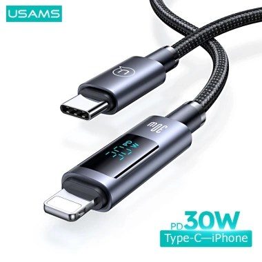 Dây Cáp Sạc Nhanh USAMS PD 30W Màn Hình Số cho iPhone 14‑13‑12‑11 Pro Max, 97.900₫
