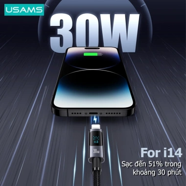 Dây Cáp Sạc Nhanh USAMS PD 30W Màn Hình Số cho iPhone 14‑13‑12‑11 Pro Max, 97.900₫ 5 Dây Cáp Sạc Nhanh USAMS PD 30W Màn Hình Số cho iPhone 14‑13‑12‑11 Pro Max, 97.900₫ 5