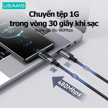Dây Cáp Sạc Nhanh USAMS PD 30W Màn Hình Số cho iPhone 14‑13‑12‑11 Pro Max, 97.900₫