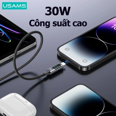 Dây Cáp Sạc Nhanh USAMS PD 30W Màn Hình Số cho iPhone 14‑13‑12‑11 Pro Max, 97.900₫