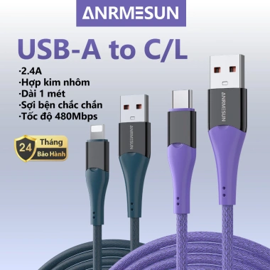 Dây Cáp Sạc Nhanh USB-A to Type-C 2.4A 1m Đèn Thở cho Samsung, Xiaomi, iPhone - 38.000₫