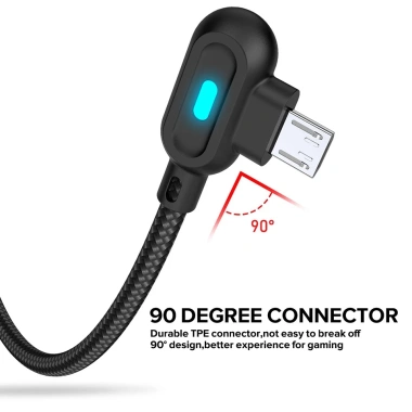 Dây Cáp Sạc Nhanh USB Micro USB và Type C 2.4A Đèn LED 90 Độ Chuyên Dụng Android 4