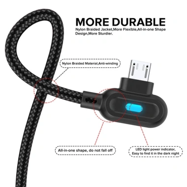 Dây Cáp Sạc Nhanh USB Micro USB và Type C 2.4A Đèn LED 90 Độ Chuyên Dụng Android 5