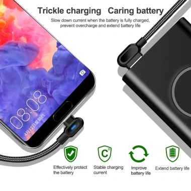 Dây Cáp Sạc Nhanh USB Micro USB và Type C 2.4A Đèn LED 90 Độ Chuyên Dụng Android 7