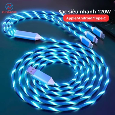 Dây cáp sạc siêu nhanh 3 đầu 100W Micro USB-Type C 3 trong 1 ZH XIAOKE 55.000₫