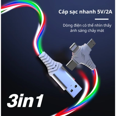 Dây cáp sạc siêu nhanh 3 đầu 100W ZH XIAOKE USB‑C 3 trong 1, dữ liệu tốc độ cao – 42.500₫