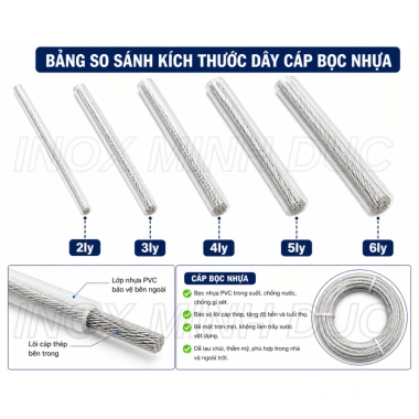 Dây cáp thép bọc nhựa phi 3-6mm kèm tăng đơ, khóa cáp - Giá ưu đãi 25.000₫