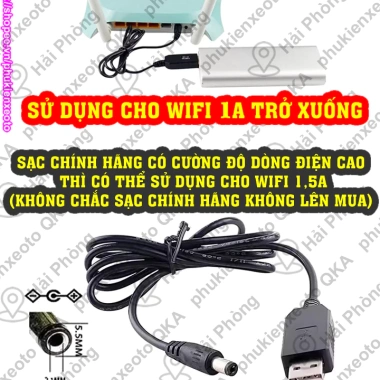 Dây Cáp USB Chuyển Đổi 5V sang 12V, Đầu 2.1x5.5mm, Hỗ Trợ Wifi Khi Mất Điện - Giá 18.600 VND