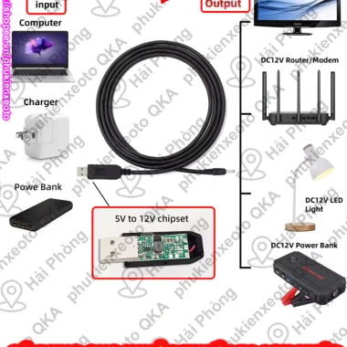Dây Cáp USB Chuyển Đổi 5V sang 12V, Đầu 2.1x5.5mm, Hỗ Trợ Wifi Khi Mất Điện - Giá 18.600 VND 2