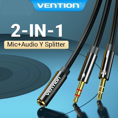 Dây cáp Vention 2 cổng âm thanh 3.5mm 2 IN 1 chia Mic & Tai nghe, cáp nối dài, hàng chính hãng, giảm giá 86k
