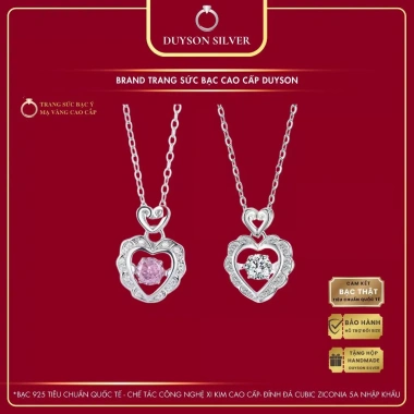 Dây chuyền bạc 925 Ý Trái tim Đá hồng Dancing Stone - Vòng cổ nữ mạ vàng DUYSON SILVER 560k