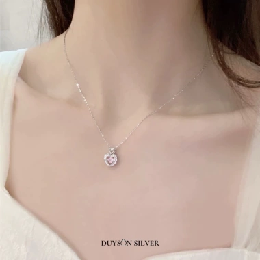 Dây chuyền bạc 925 Ý Trái tim Đá hồng Dancing Stone - Vòng cổ nữ mạ vàng DUYSON SILVER 560k