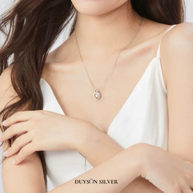 Dây chuyền bạc 925 Ý Trái tim Đá hồng Dancing Stone - Vòng cổ nữ mạ vàng DUYSON SILVER 560k