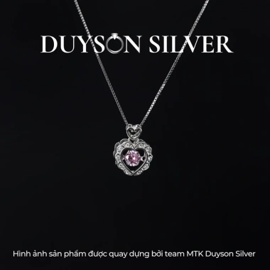 Dây chuyền bạc 925 Ý Trái tim Đá hồng Dancing Stone - Vòng cổ nữ mạ vàng DUYSON SILVER 560k
