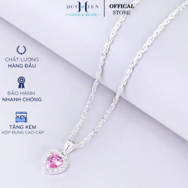 Dây chuyền bạc Duy Hiển S990 cho bé gái - mặt trái tim đá hồng xuất chúng