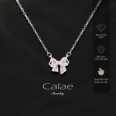 Dây chuyền bạc nữ 999 Calae nơ thắt đá hồng charm nhẹ nhàng - Giá 509.000đ