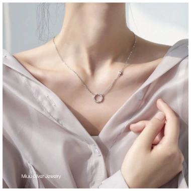 Dây chuyền bạc nữ Biển Xanh Miuu Silver - Vòng cổ mặt tròn đính đá, giá 500.000₫ 4