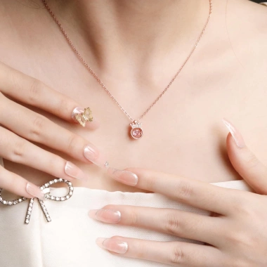 Dây chuyền bạc nữ đá nhảy mạ vàng hồng 18K và bạch kim LAV045 kiểu vương miện Tiara