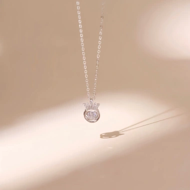 Dây chuyền bạc nữ đá nhảy mạ vàng hồng 18K và bạch kim LAV045 kiểu vương miện Tiara
