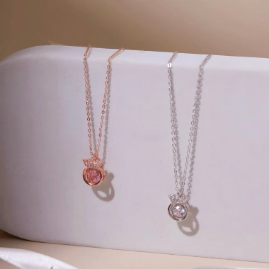 Dây chuyền bạc nữ đá nhảy mạ vàng hồng 18K và bạch kim LAV045 kiểu vương miện Tiara