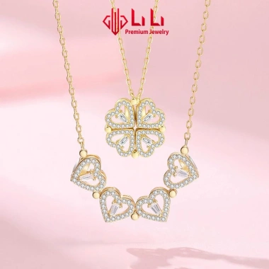 Dây chuyền bạc nữ LiLi S925 đính đá CZ cao cấp hình trái tim cỏ 4 lá Oaklee LILI_822.972 giá ưu đãi 2,581,000₫