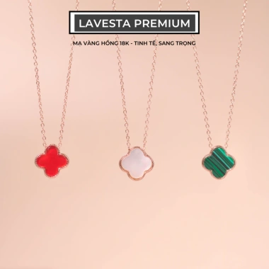 Dây chuyền bạc nữ mạ vàng hồng 18K LAVESTA LAV138 Sana mặt cỏ 4 lá, thanh lịch