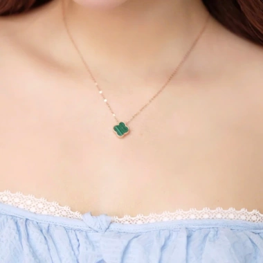 Dây chuyền bạc nữ mạ vàng hồng 18K LAVESTA LAV138 Sana mặt cỏ 4 lá, thanh lịch 5