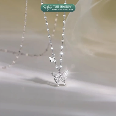 Dây chuyền bạc nữ TLEE D305 - Dây hoa chặn, mặt hồ điệp đá lấp lánh, chỉ 572k 3