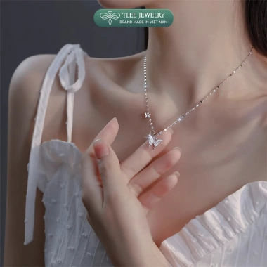 Dây chuyền bạc nữ TLEE D305 - Dây hoa chặn, mặt hồ điệp đá lấp lánh, chỉ 572k 4
