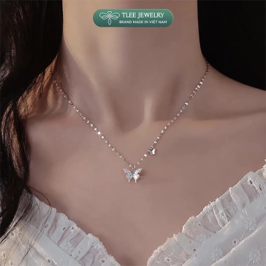 Dây chuyền bạc nữ TLEE D305 - Dây hoa chặn, mặt hồ điệp đá lấp lánh, chỉ 572k 5