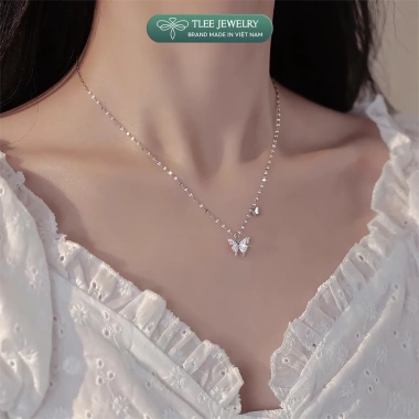Dây chuyền bạc nữ TLEE D305 - Dây hoa chặn, mặt hồ điệp đá lấp lánh, chỉ 572k 6