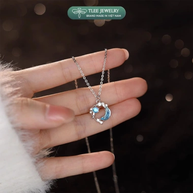 Dây chuyền bạc nữ TLEE Dreamy Moon trăng sao đá moonstone lấp lánh - Giá 510k