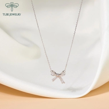 Dây chuyền bạc nữ TLEE nơ tiểu thư nạm đá cao cấp - Giá ưu đãi 624.000 VND