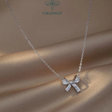 Dây chuyền bạc nữ TLEE nơ tiểu thư nạm đá cao cấp - Giá ưu đãi 624.000 VND