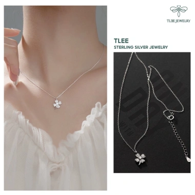 Dây chuyền bạc nữ TLEE vòng cỏ bốn lá cánh tim đá to sang trọng D135 - Giá 576k 2