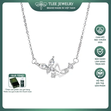 Dây chuyền bạc nữ TLEE - Vòng cổ cánh hồ điệp ghép đôi, nữ tính, sáng lấp lánh, giá 624k