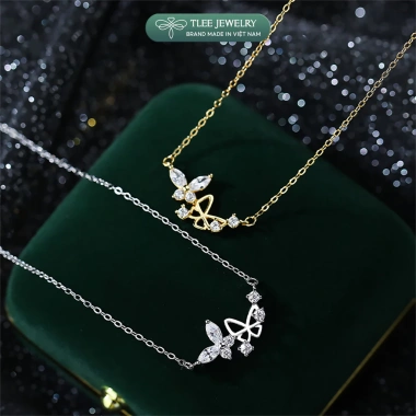 Dây chuyền bạc nữ TLEE - Vòng cổ cánh hồ điệp ghép đôi, nữ tính, sáng lấp lánh, giá 624k