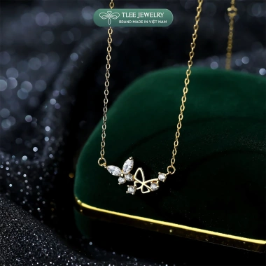 Dây chuyền bạc nữ TLEE - Vòng cổ cánh hồ điệp ghép đôi, nữ tính, sáng lấp lánh, giá 624k