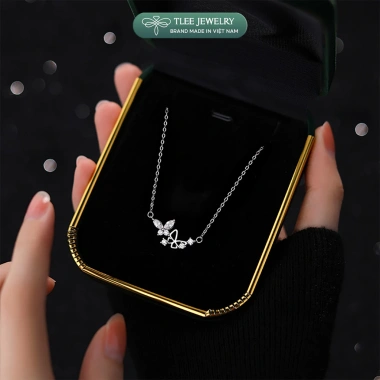 Dây chuyền bạc nữ TLEE - Vòng cổ cánh hồ điệp ghép đôi, nữ tính, sáng lấp lánh, giá 624k