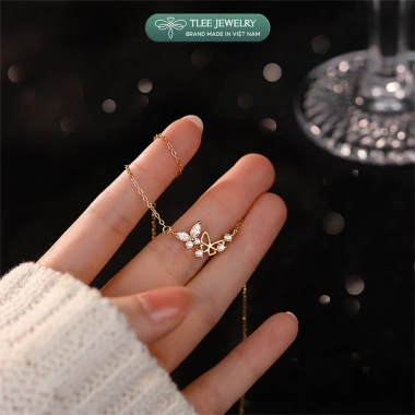 Dây chuyền bạc nữ TLEE - Vòng cổ cánh hồ điệp ghép đôi, nữ tính, sáng lấp lánh, giá 624k