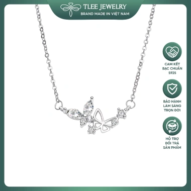 Dây chuyền bạc nữ TLEE - Vòng cổ cánh hồ điệp ghép đôi, nữ tính, sáng lấp lánh, giá 624k