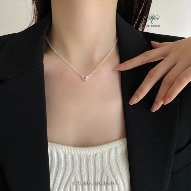 Dây chuyền bạc nữ TLEE - Vòng cổ móc kép trơn cá tính, giảm còn 960.000đ
