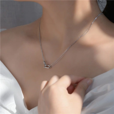 Dây chuyền bạc nữ TLEE - Vòng cổ móc kép trơn cá tính, giảm còn 960.000đ
