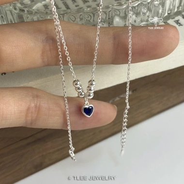 Dây chuyền bạc nữ TLEE - Vòng cổ trái tim đá mix, chuỗi bi bóng, giá 672k 2