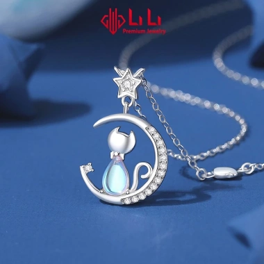 Dây chuyền bạc S925 nữ đính đá CZ mèo và mặt trăng LiLi Della 105.242 giảm giá 1.838.000₫