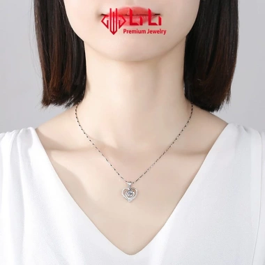 Dây chuyền bạc S999 nữ đính đá CZ trái tim cách điệu Navy - Giá ưu đãi 2.594.000₫ 2