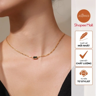 Dây chuyền Choker Blacka Chain JESMEE Titanium xoắn vát đá đen - Giá 349.000đ