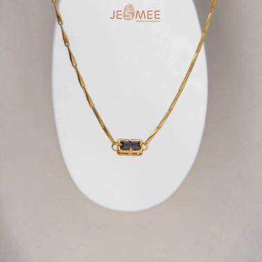Dây chuyền Choker Blacka Chain JESMEE Titanium xoắn vát đá đen - Giá 349.000đ